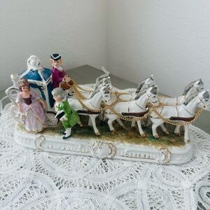 Norleans vintage Cinderella Coach, Porcelain Horse Drawn Carriage Figurine